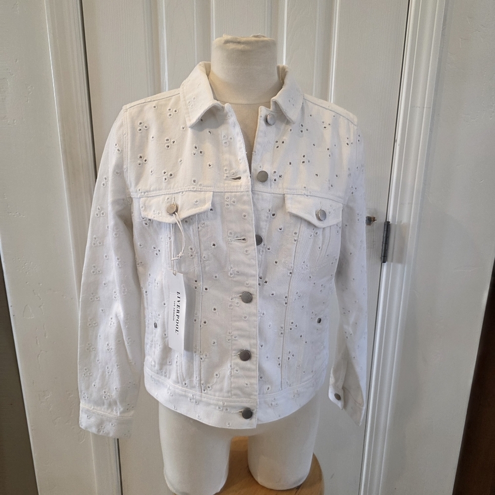 LIVERPOOL Womens White Pocketed Button Down Trucker Wear To Work Denim Jacket